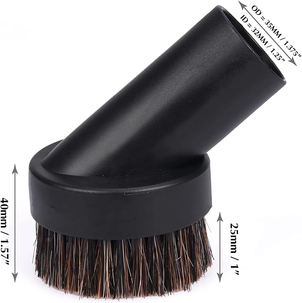 2 Pieces 25mm Horse Hair Vacuum Attachment with Universal Connector, Round Dust Brush, Hose Adapter S34877