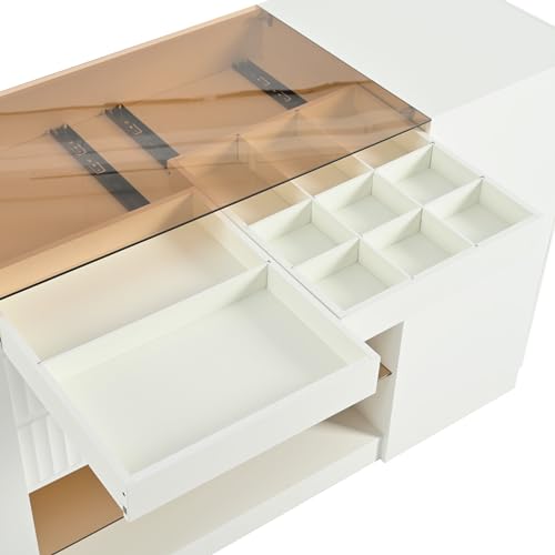 White Glass Top 6 Drawer Wooden Closet Storage Cabinet X713