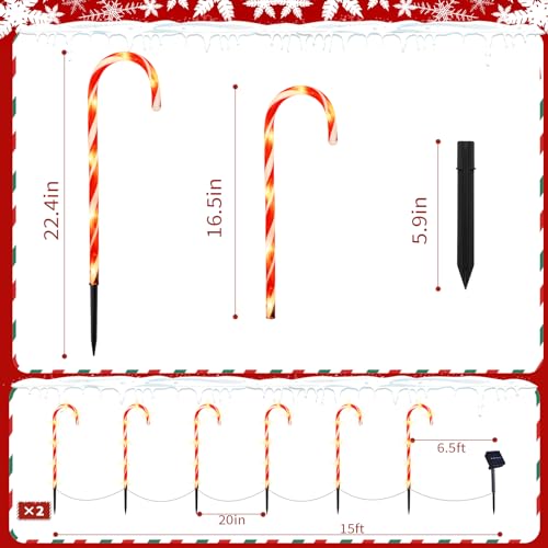 2PK 12 PCS 8 Modes Solar Candy Cane Lights 15FT I5365