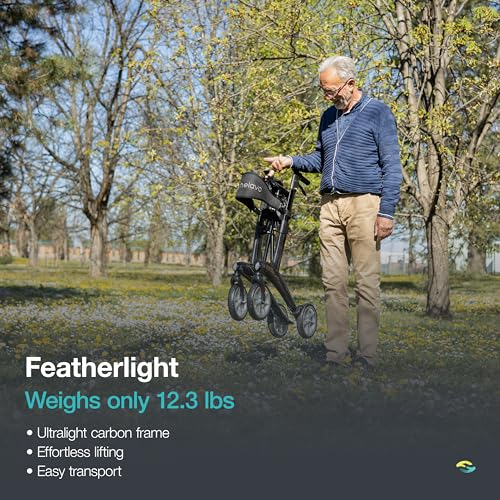 Ultralight Carbon Fiber 4-Wheel Rollator Walker, 12.3 lbs, 25.2" Width, 300 lbs Capacity, 8" Wheels, Foldable, Height Adjustable C9149