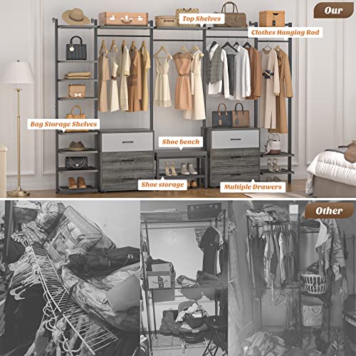 Grey Oak+Black Heavy Duty Wall Mounted Clothes Rack with 6-Drawers S688