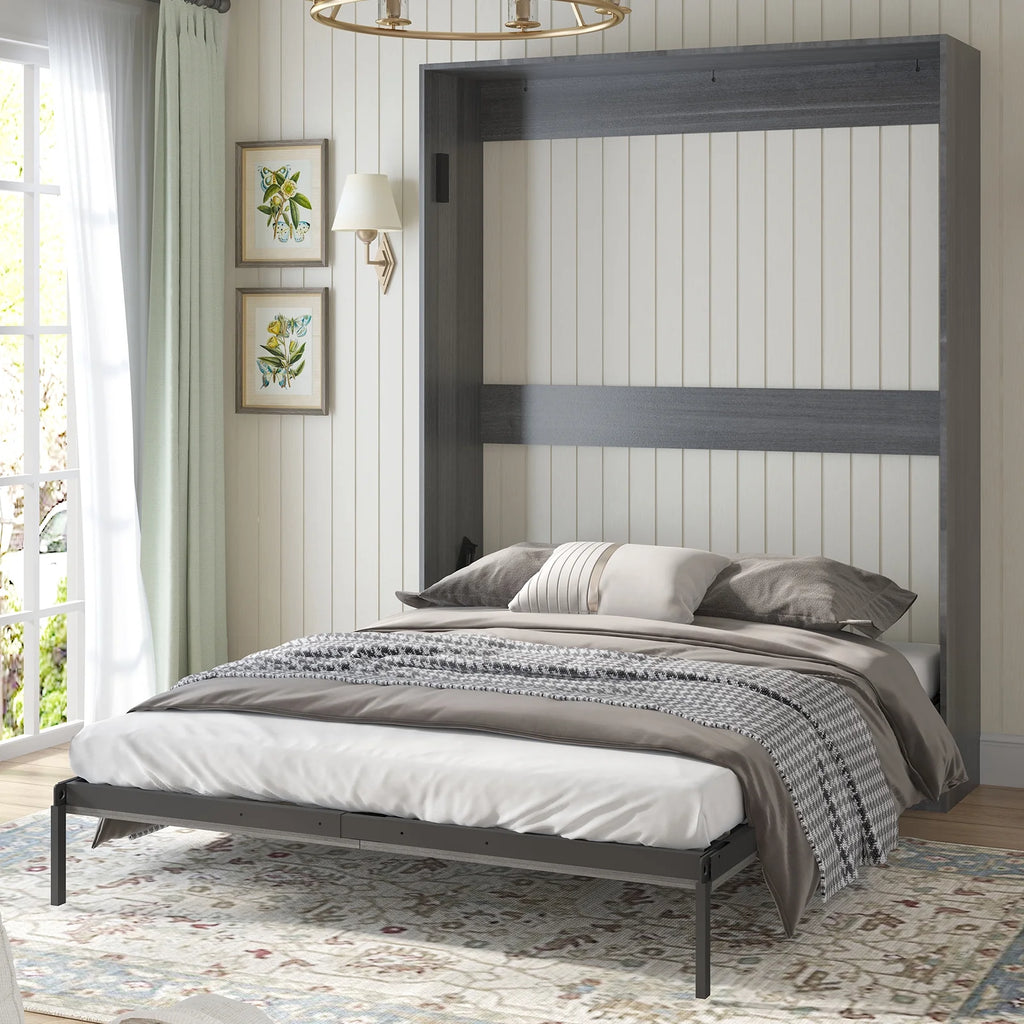 Dark Grey Foldable Wall Bed with Wardrobe W706