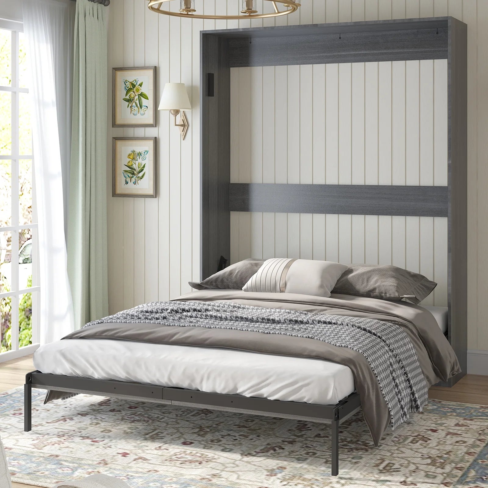 Dark Grey Foldable Wall Bed with Wardrobe W706