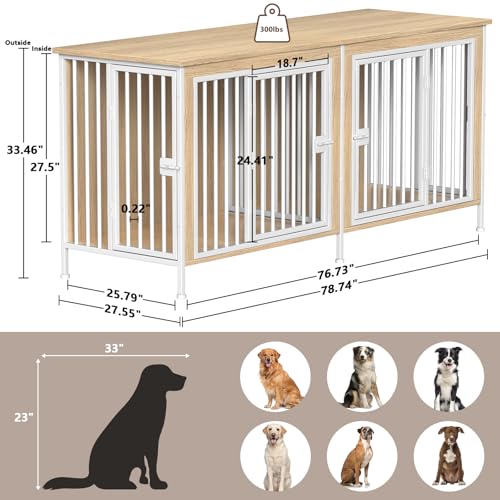 39.96" XL Wooden Large Dog Crate Furniture with 2 Doors G320