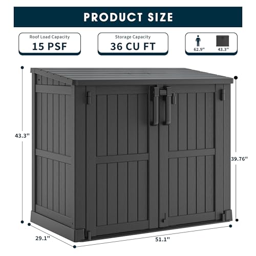 Outdoor Resin Storage Shed 36 Cu. Ft. Lockable Waterproof Storage Box N46998