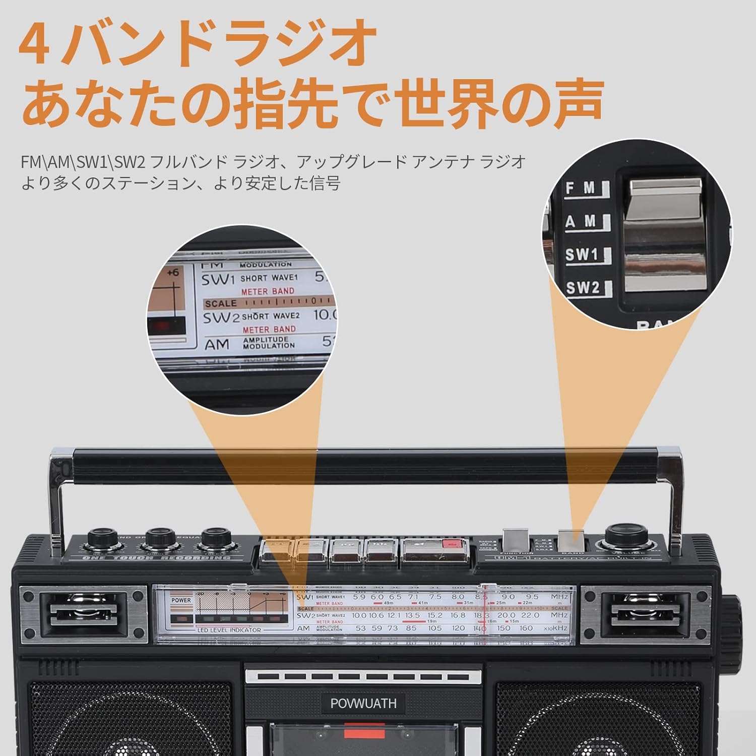 Portable Cassette Player Boombox AM/FM Radio Tape Player Recorder with Bluetooth Microphone F662865