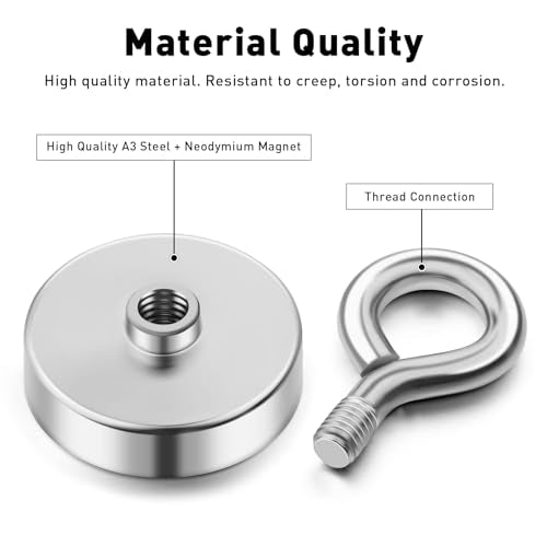 1000 lbs Pulling Force Neodymium Fishing Magnet with Countersunk Hole Eyebolt R29000
