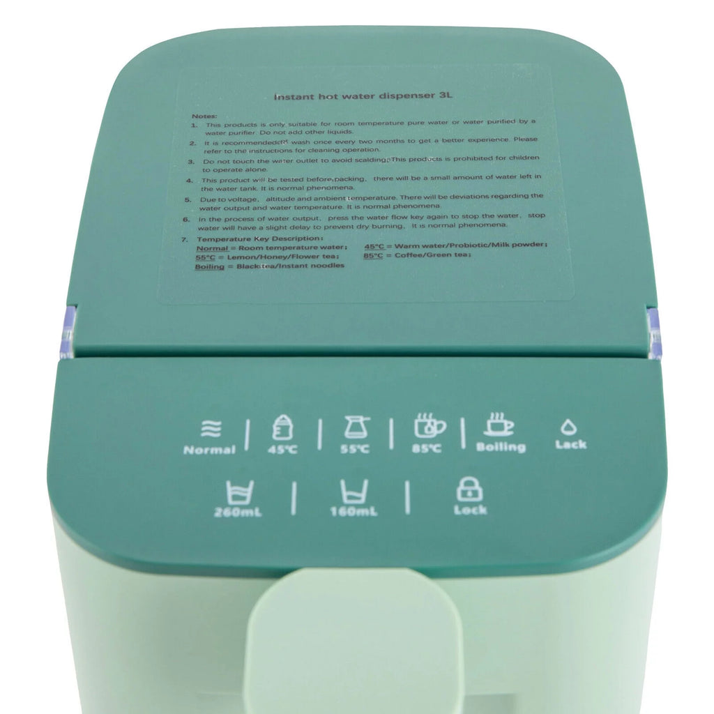 Green Instant Hot Water Dispenser Portable Countertop Electric Kettle 5 Temperature Adjustable 3L Water Tank J5616