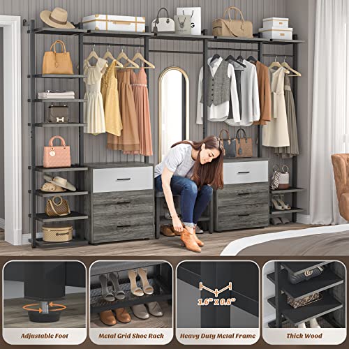 Grey Oak+Black Heavy Duty Wall Mounted Clothes Rack with 6-Drawers S688