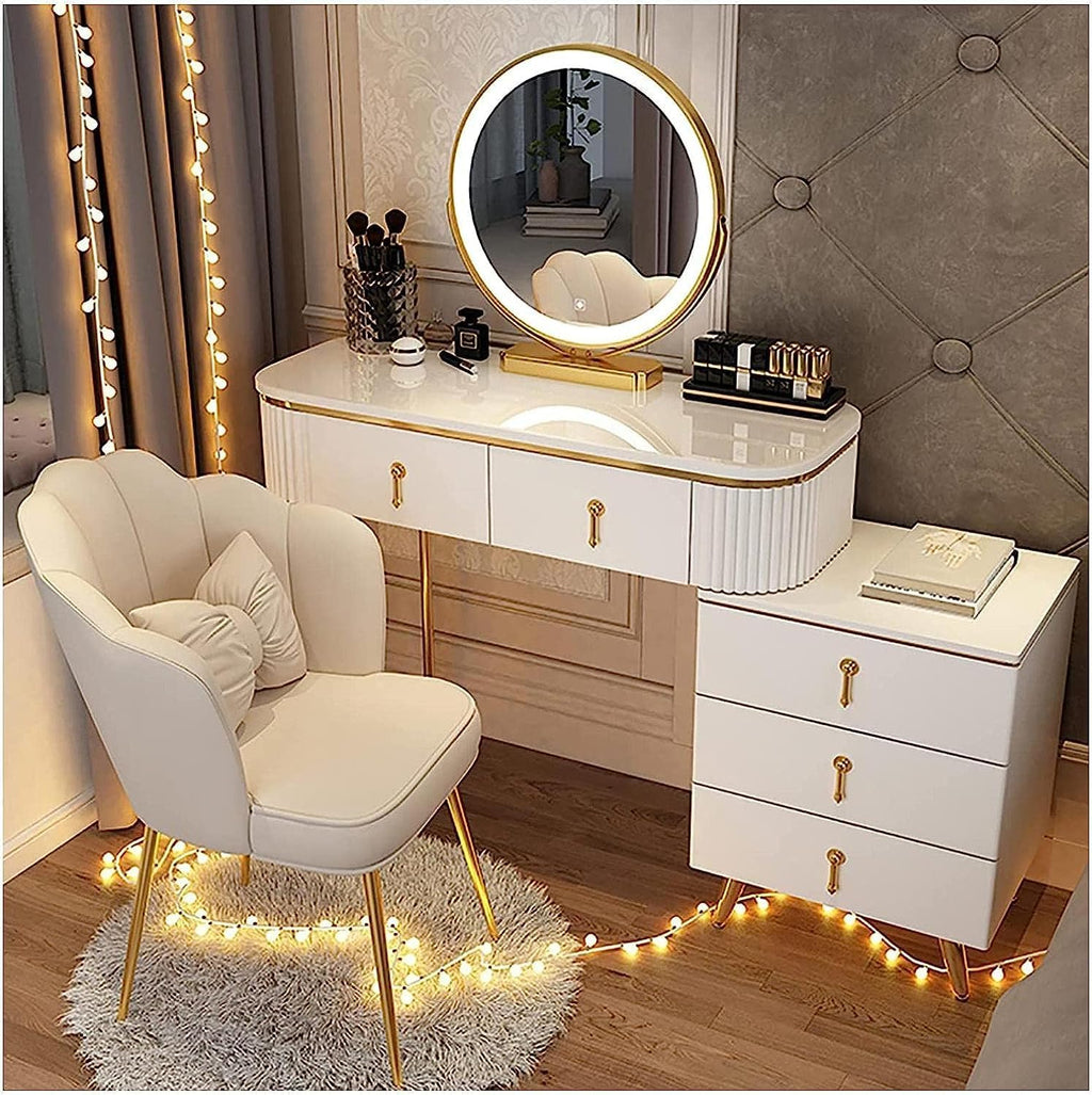 5 Drawers Vanity Desk with Mirror and Chair B58287
