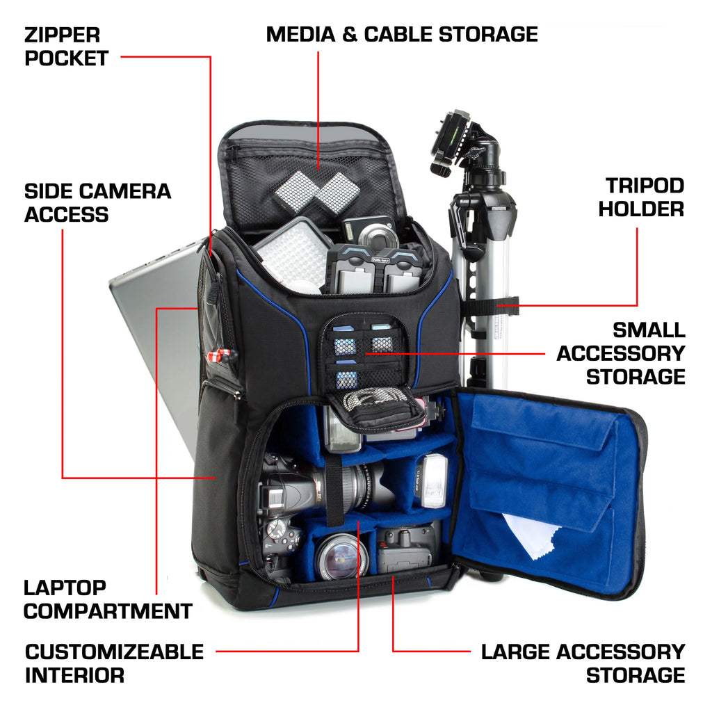 Blue SLR Camera Backpack with Tripod Holder and Laptop Compartment L4932