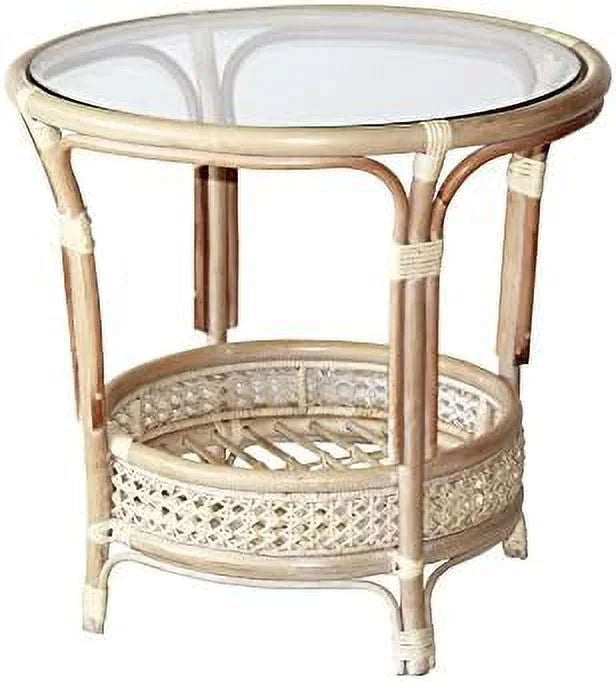 Natural Rattan Round Coffee Table with Glass Top Dark Brown D66908