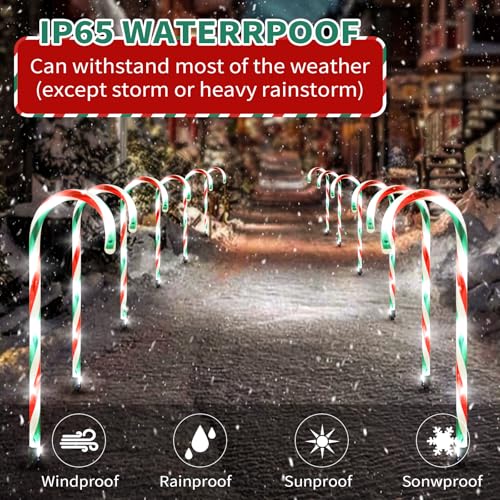 2PK 12 PCS 8 Modes Solar Candy Cane Lights 15FT I5365