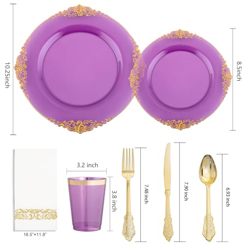 350PCS Clear Gold Plastic Plates Dinnerware Sets O670