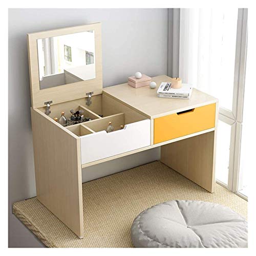 White Blue 2-in-1 Vanity Desk with Flip Top Mirror and Drawers D68278