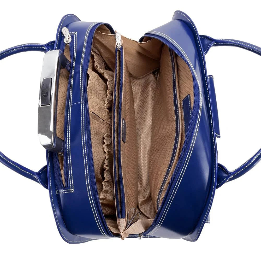 Navy Leather Wheeled Laptop Briefcase M2082