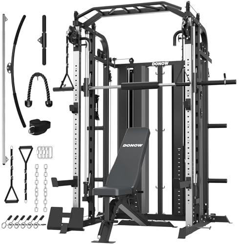 Smith Machine with Weight Stacks Power Cage Squat Rack Dual Cable Crossover Machine Home Gym Station LAT Pull Down F61115