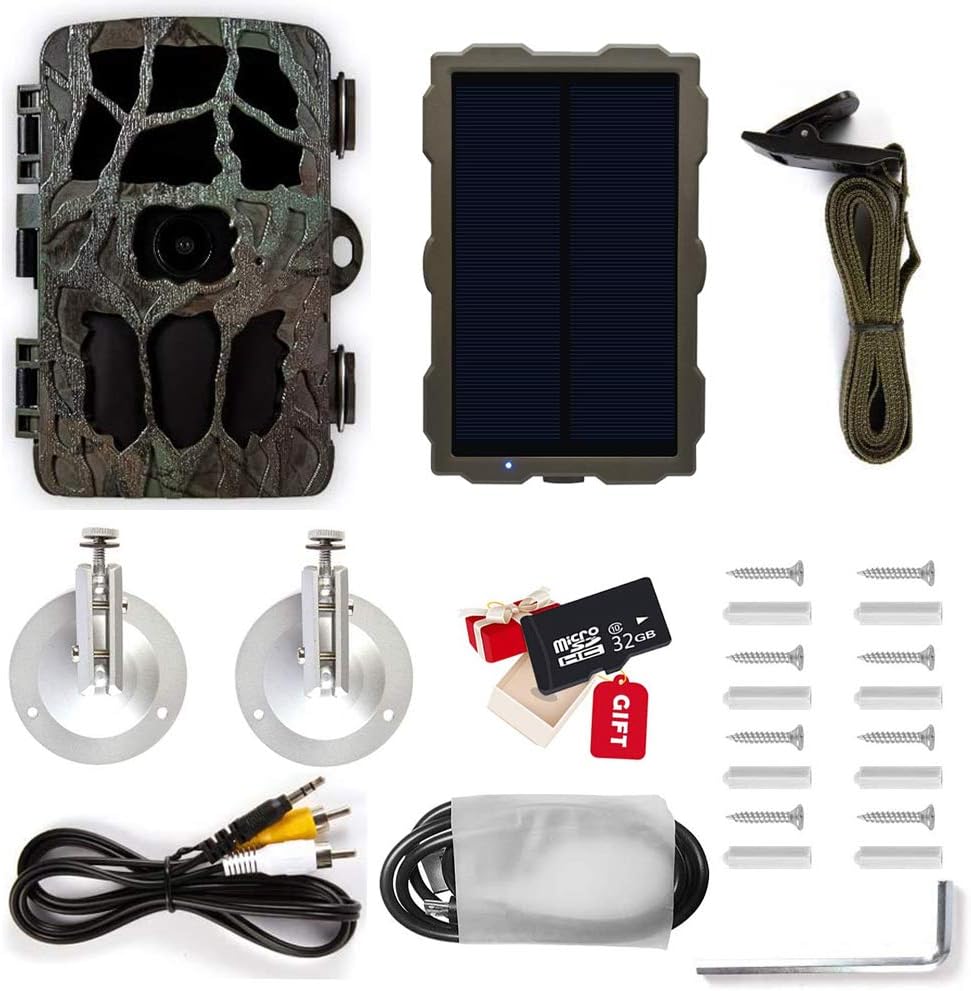 4K 20MP Night Vision 120° Wide Angle Hunting Camera with Solar Panel and 32GB Card T522780