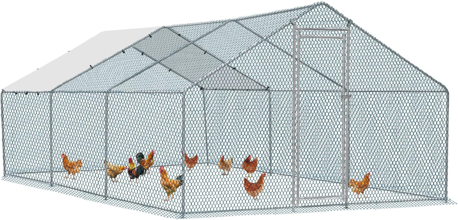 20 x 10 ft Metal Chicken Coop with Waterproof Cover J6163