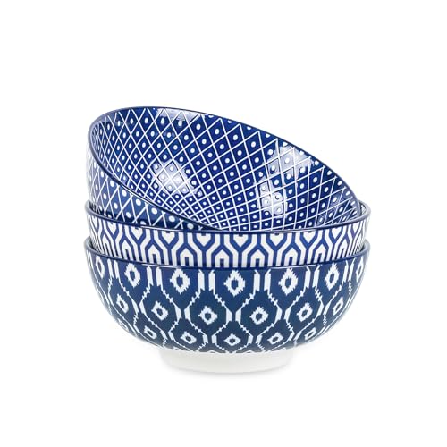 53 OZ Ceramic Salad Bowls Set of 3, Vintage Blue P384