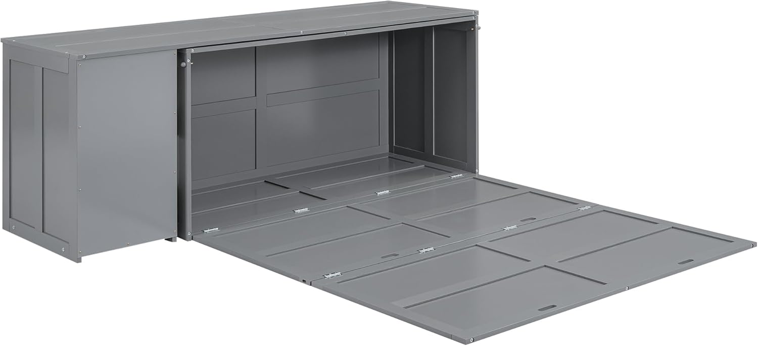 Gray Queen Size Murphy Cabinet Bed with Rotatable Desk and Shelves I192
