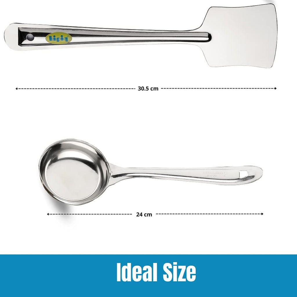 Stainless Steel Dosa Making Spoon Ladle with Flat Base and Turner Set of 2 Z76450