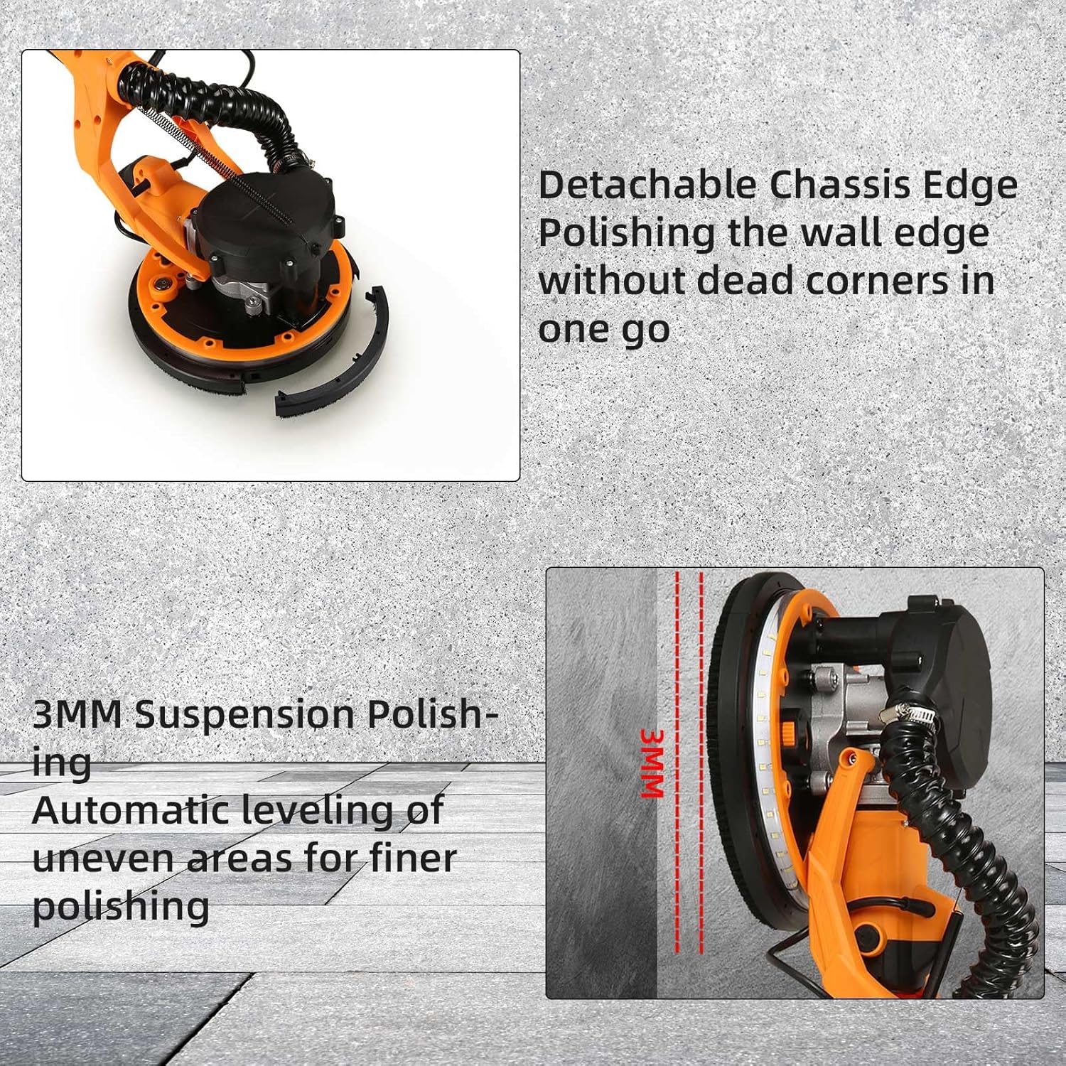 1390W Electric Drywall Sander with Vacuum, 13ft Cord, Auto Dust Collection T6487