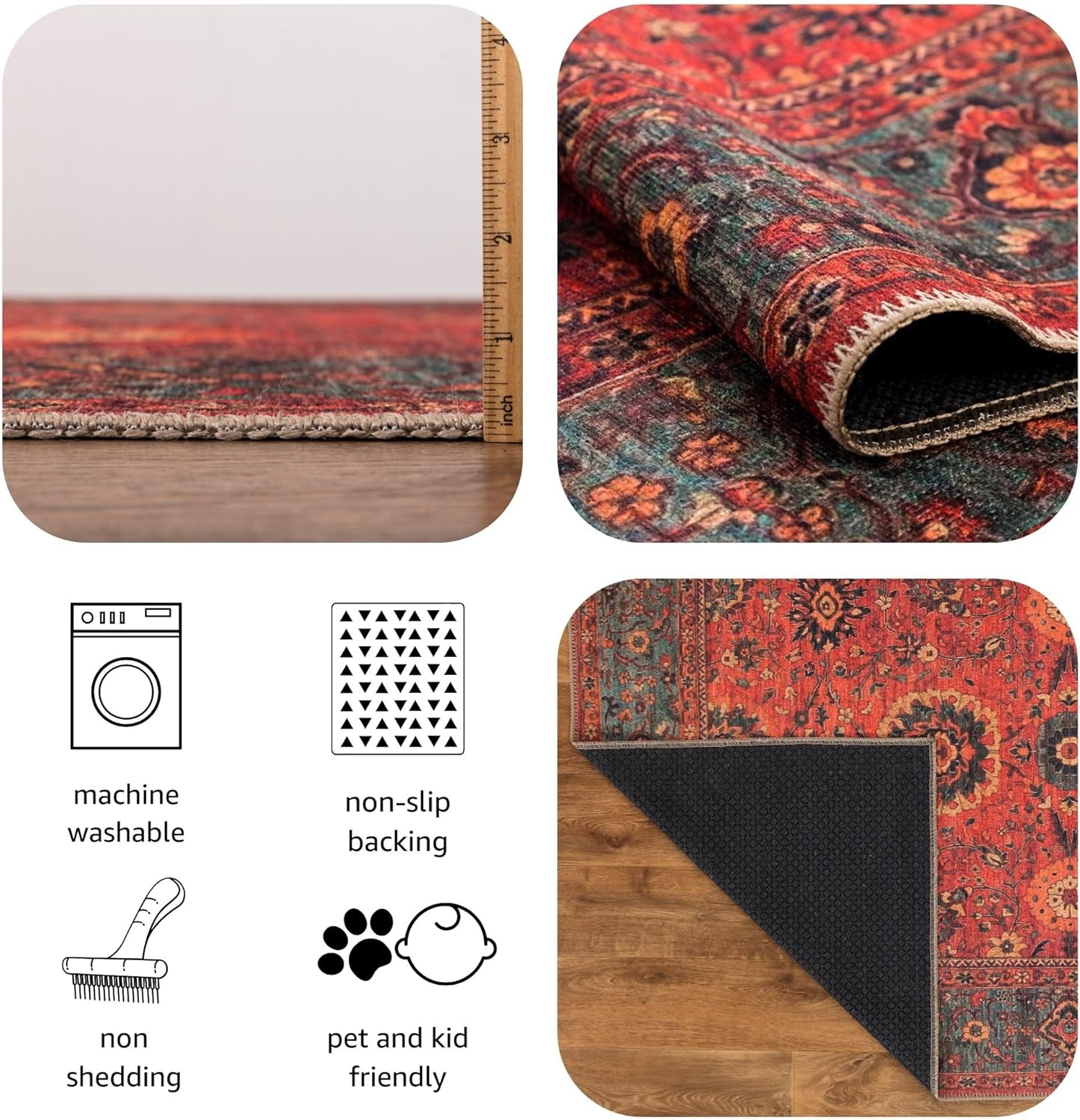 Machine Washable Non-slip Low Pile Area Rug (5' x 7') H537