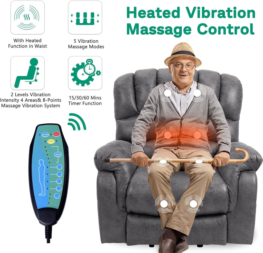 Gray Power Lift Recliner Chair with Heat & Massage O743
