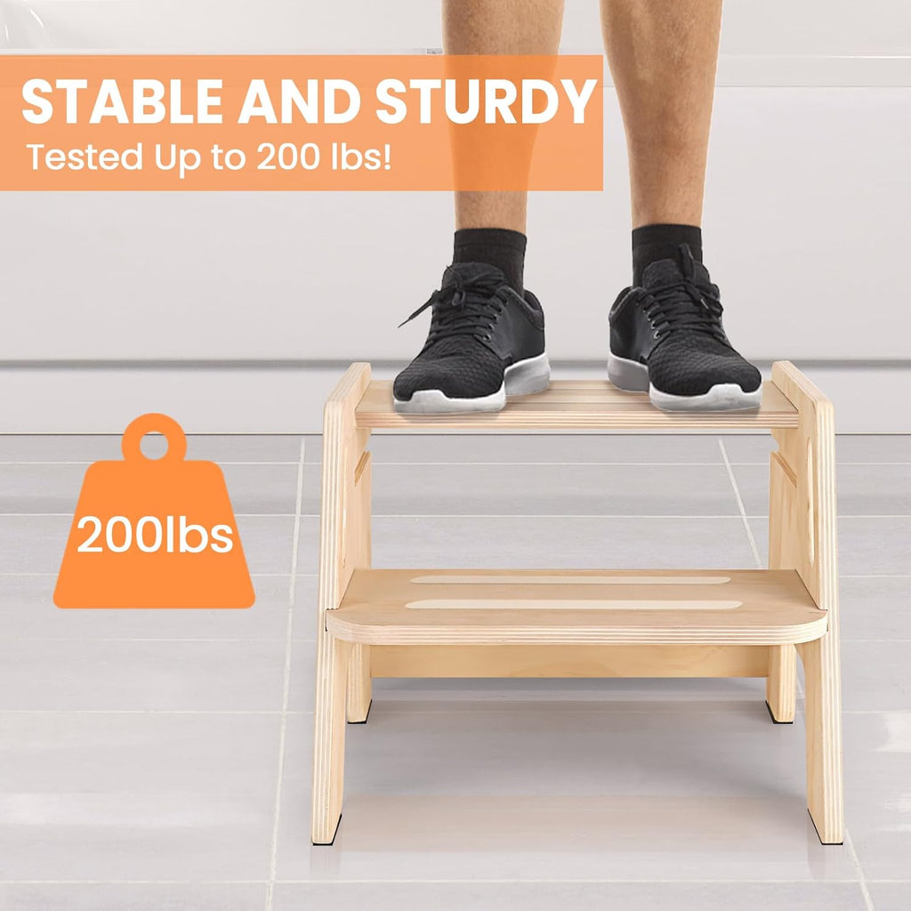 2 Pack Wooden Height-Adjustable 2-Step Stool with Handles Y947373
