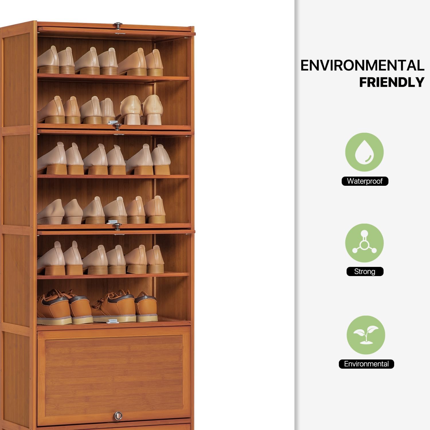 Tall Bamboo Shoe Storage Cabinet with Doors, 10 Tier Freestanding Shoe Shelf Rack R3747