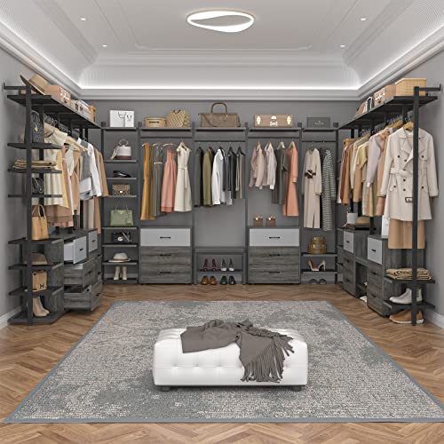 Grey Oak+Black Heavy Duty Wall Mounted Clothes Rack with 6-Drawers S688