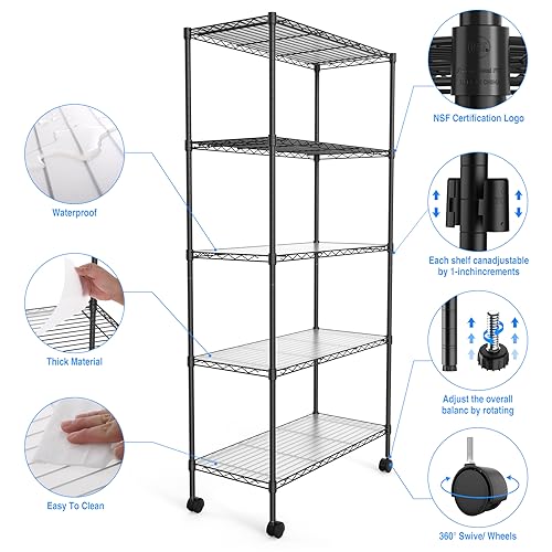 5 Tier NSF Metal Wire Shelving Unit, 60" H x 30" L x 14" D, Chrome N8347