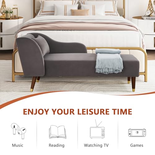 Beige Velvet Chaise Lounge Sofa C32062