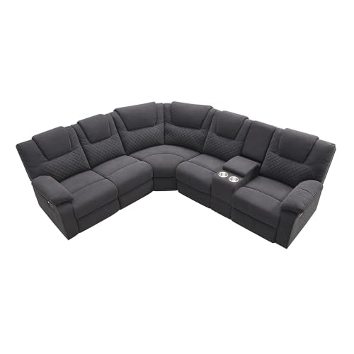 94'' L-Shaped Velvet Reclining Sectional Couch with LED Light and Storage Box L1106