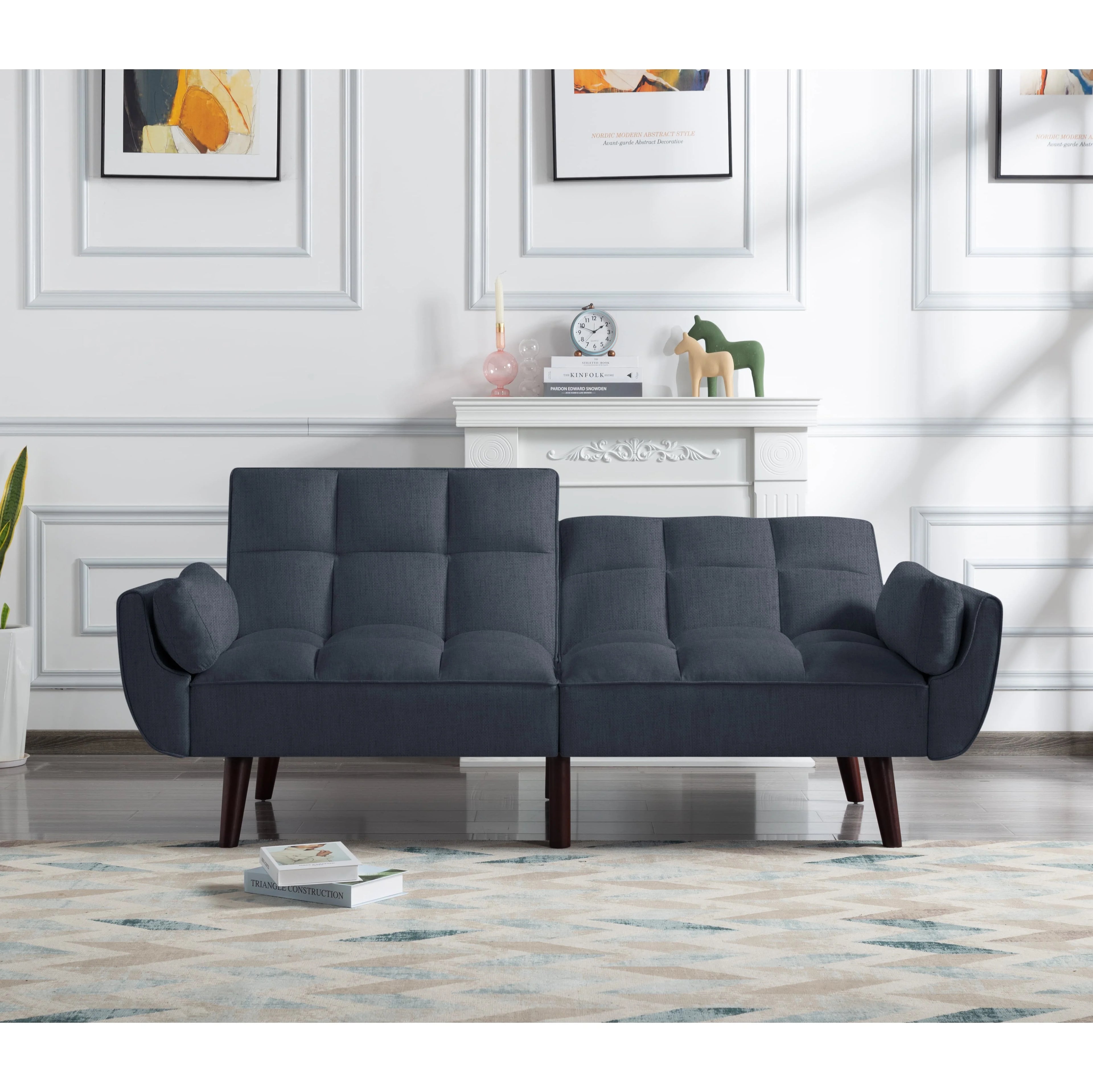 76" Futon Sofa Bed, Upholstered with Polyester, Wood Frame, Dark Gray C633521