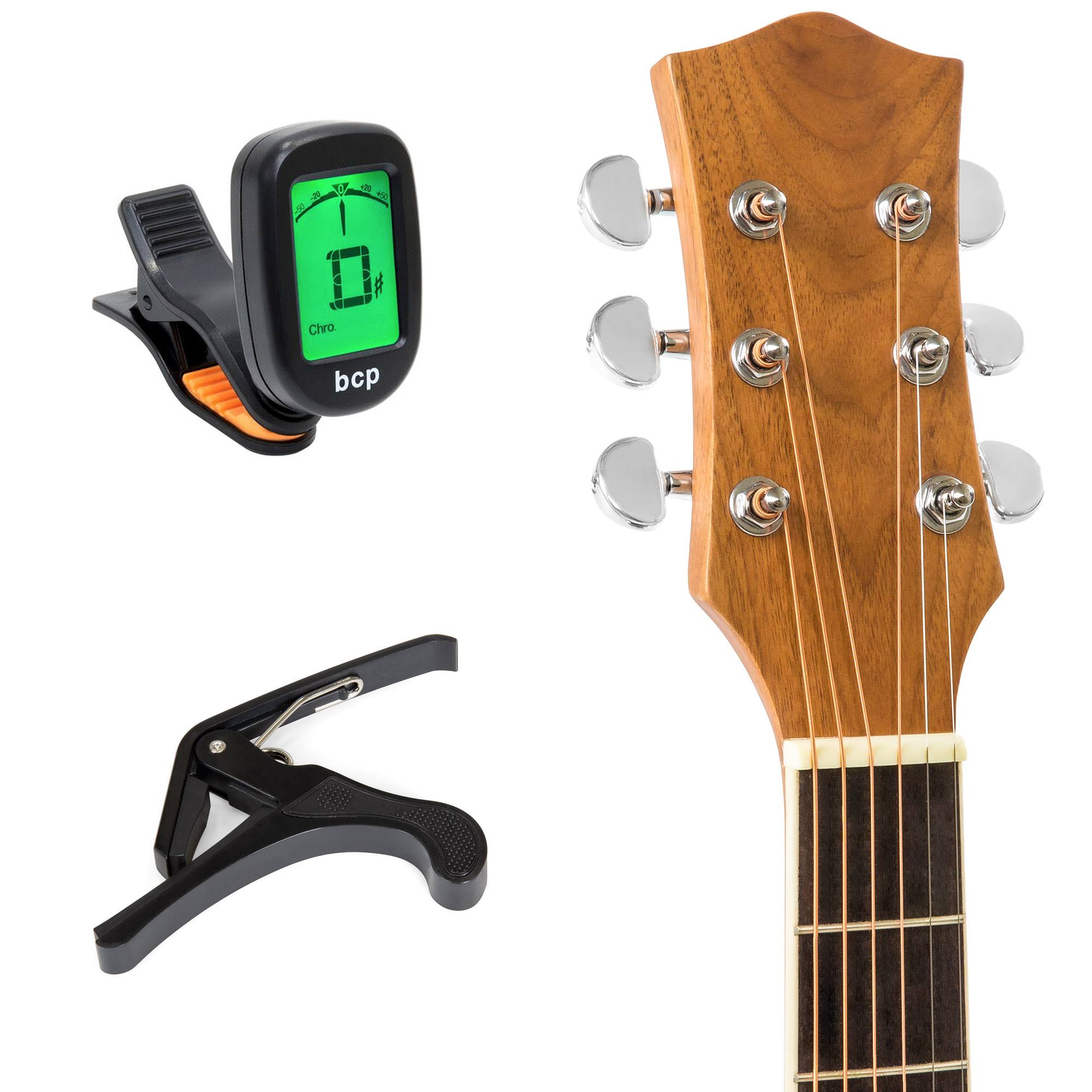 Natural Acoustic Electric Cutaway Guitar Set with Capo, E-Tuner, Bag, Picks, Strap M65278