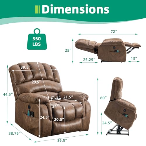 Large Dual Motor Lay Flat Lift Recliner Chair with Heat & Massage X4650