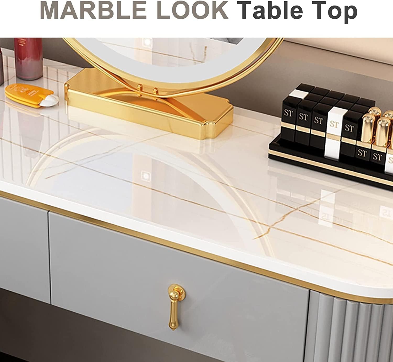 5 Drawers Vanity Desk with Mirror and Chair B58287