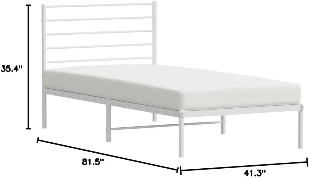 White Metal Bed Frame with Headboard 39.4"x78.7" P759