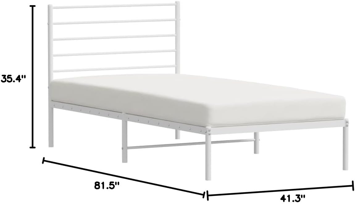 White Metal Bed Frame with Headboard 39.4"x78.7" P759