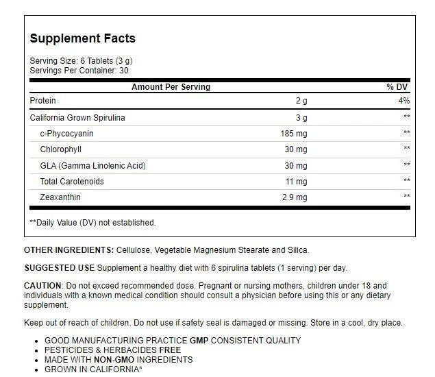 3,000 mg 180 Tabs Spirulina E557