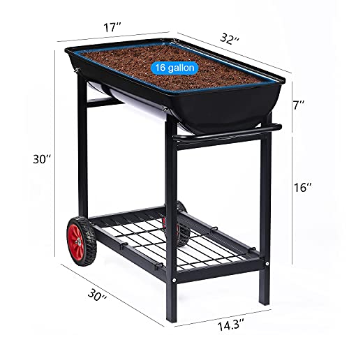 Metal Raised Planter Box on Wheels with Gardening Kit B381099