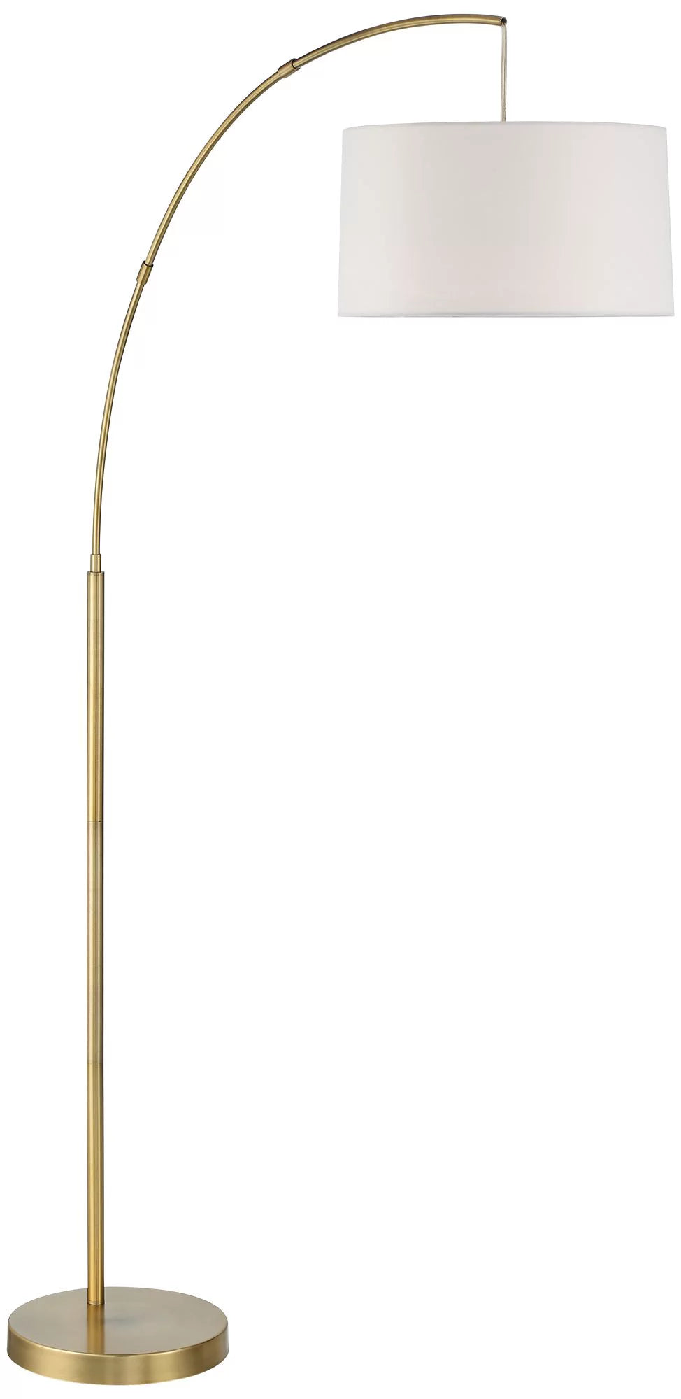 72" Tall Brass Metal Arc Floor Lamp with White Linen Drum Shade M303690
