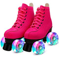 High-top Classic Double-Row Roller Skates Shoes with 4 Shiny Wheels PU Leather I4353