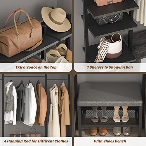 Grey Oak+Black Heavy Duty Wall Mounted Clothes Rack with 6-Drawers S688