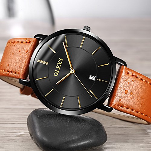 Minimalist Ultra Thin Analog Quartz Date Waterproof Slim Leather Band Watch I39067