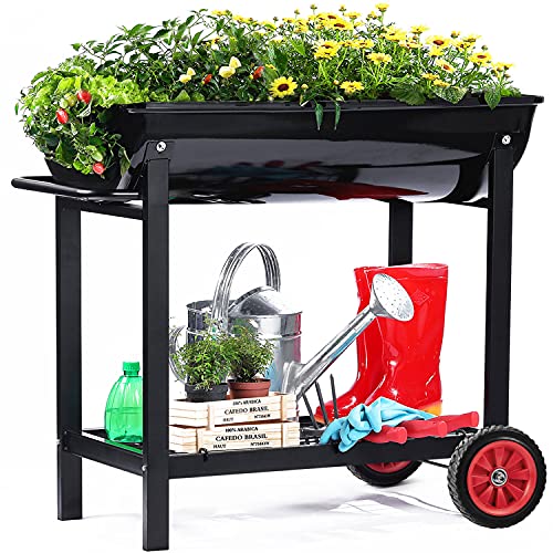 Metal Raised Planter Box on Wheels with Gardening Kit B381099