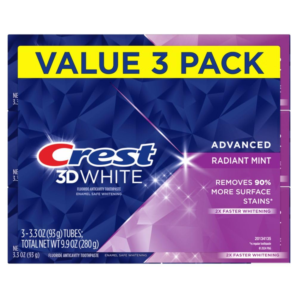 3D White Advanced Teeth Whitening Toothpaste, Radiant Mint, 3.3 oz, Pack of 3 I201