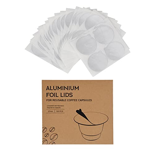 Stainless Steel Reusable Coffee Capsules, 2 Pods with 100 Lids and Spoon J261930